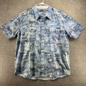Salt Life Fishing Shirt Men Size XL Blue Gray Camouflage Short Sleeve